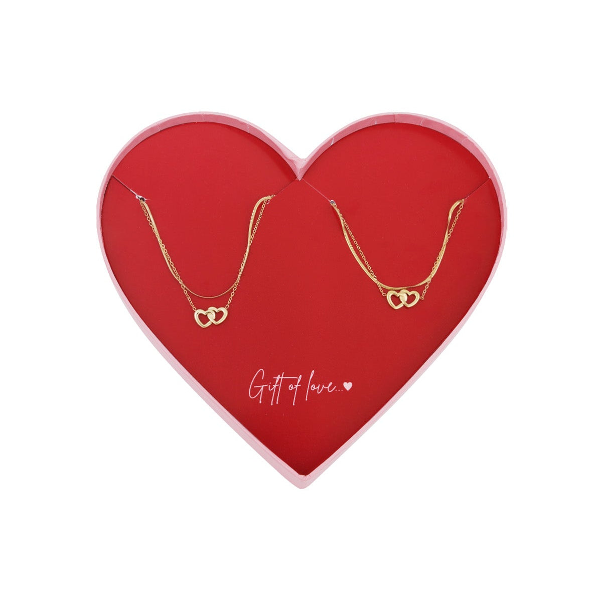 gift of love stainless steel necklace & bracelet connecting hearts